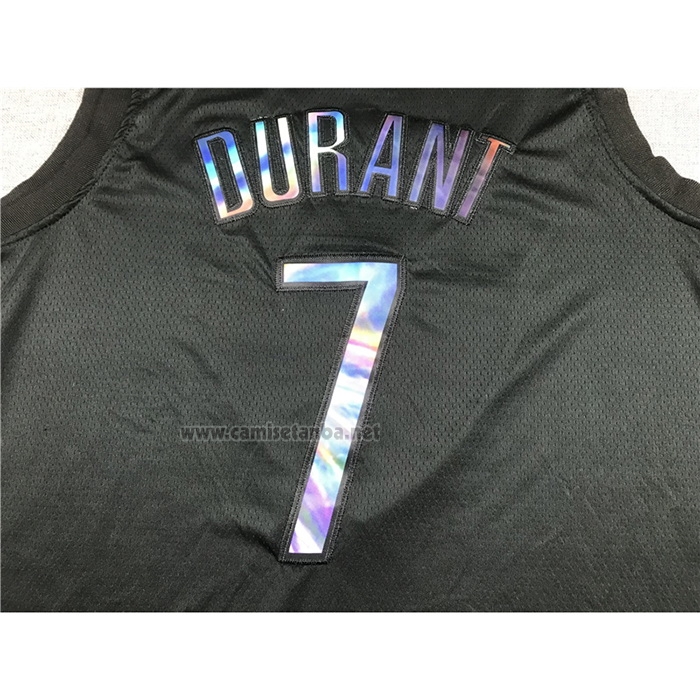 Camiseta Brooklyn Nets Kevin Durant #7 Iridescent Logo Negro